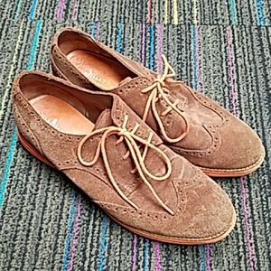 Cole Haan Wingtip Brown Suede Oxfords With Orange Soles & Laces